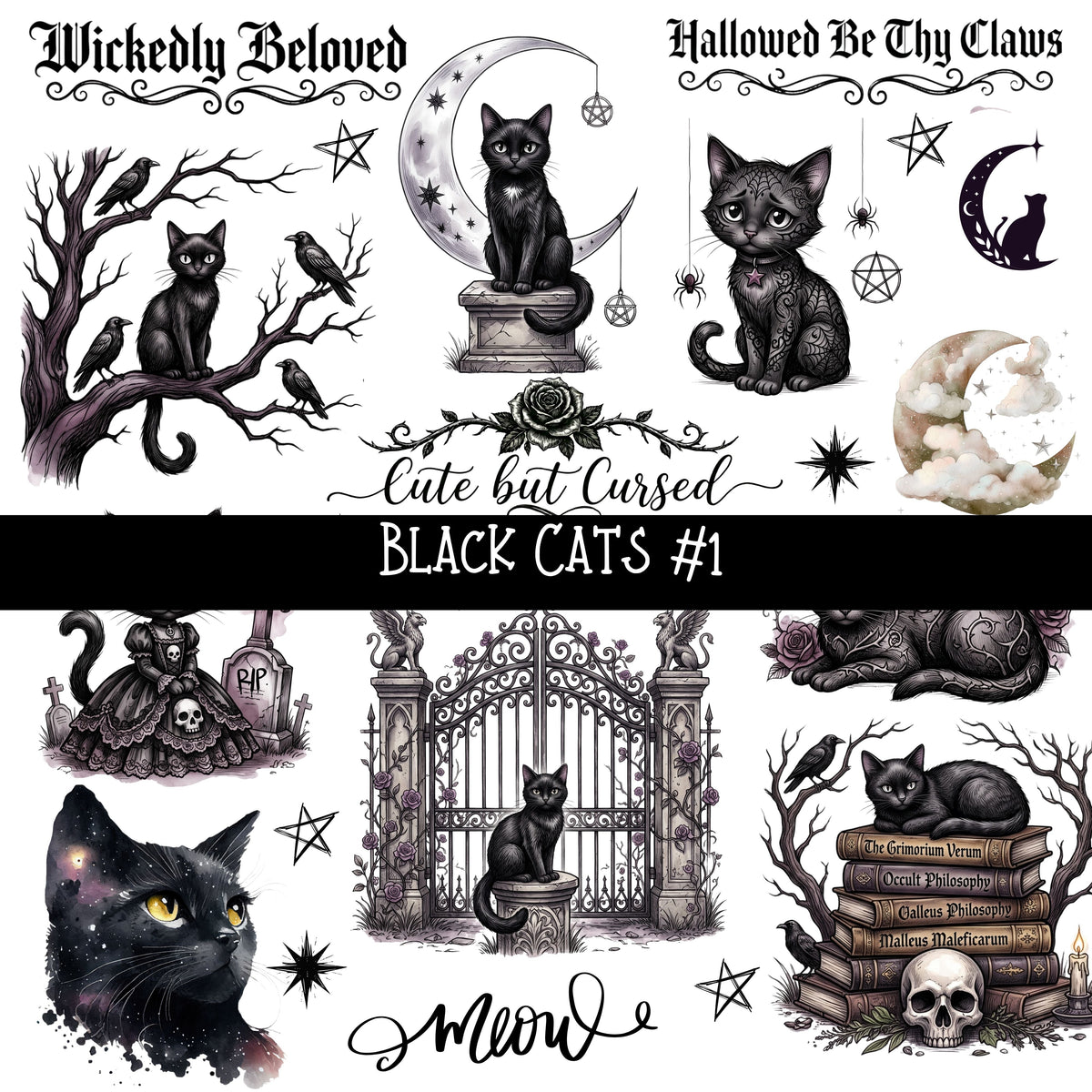 Black Cat UV DTF Decal sheets 4 Designs available