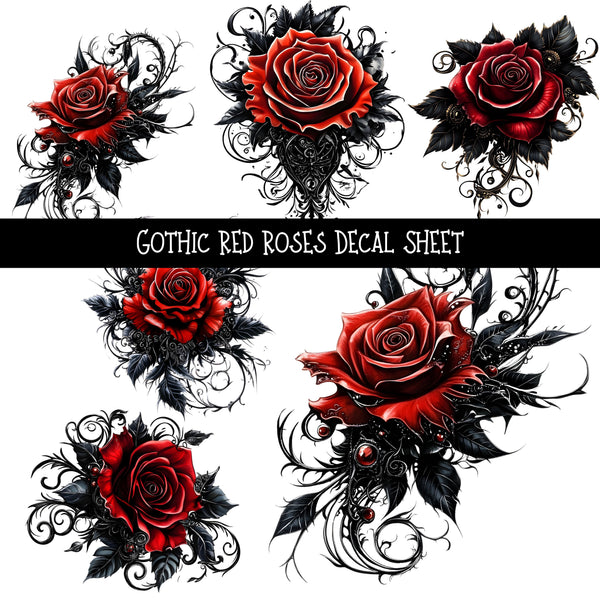 Gothic Red Roses UV DTF Decal sheets