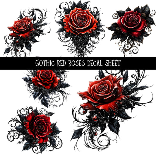 Gothic Red Roses UV DTF Decal sheets