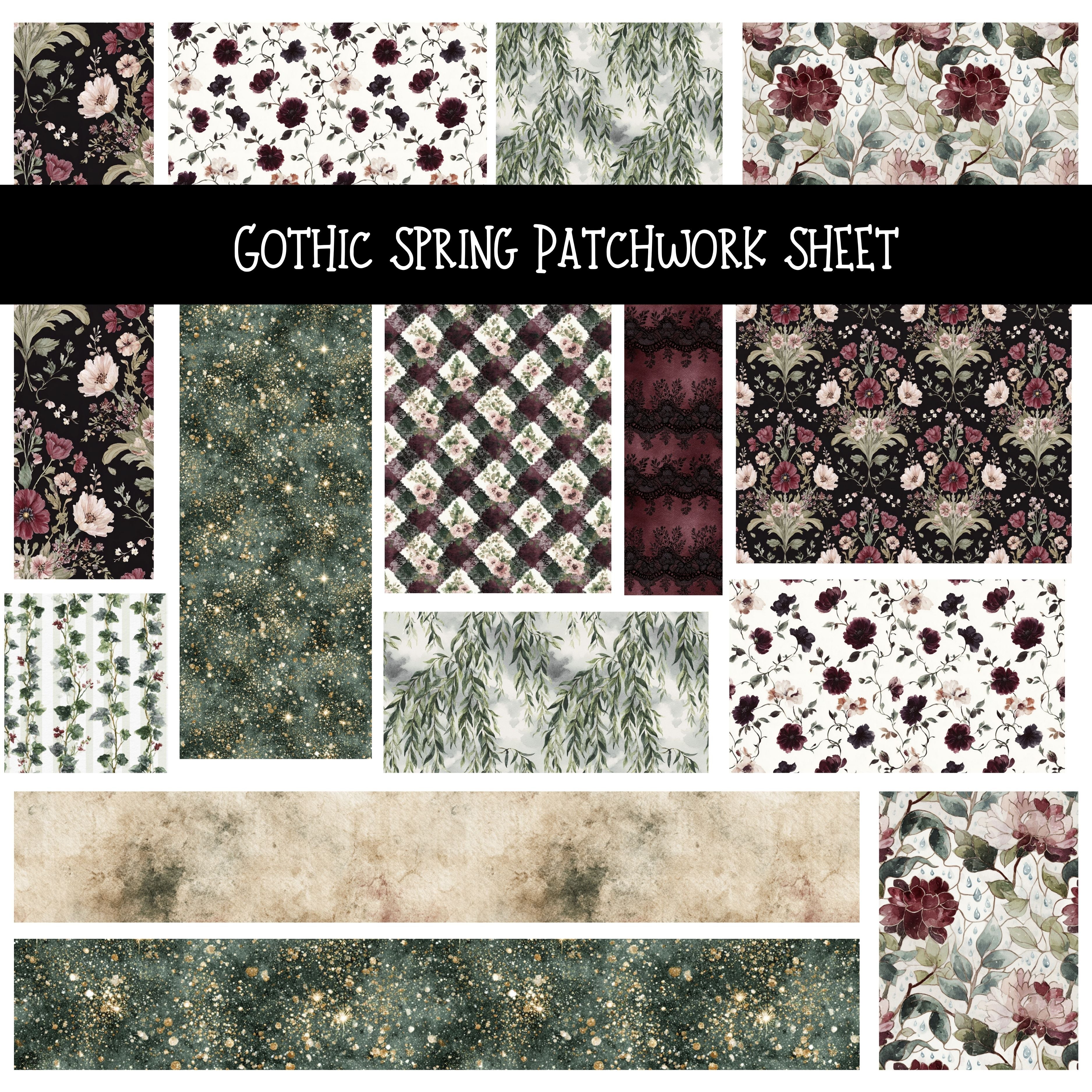 Goth Spring Pattern Gothic Spring Patchwork precut vinyl sheet available in 12x12 or 6x6 s ...
