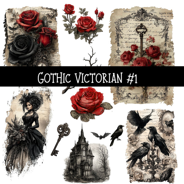 Gothic Rose torn Pages UV DTF Decal sheets 3 designs available