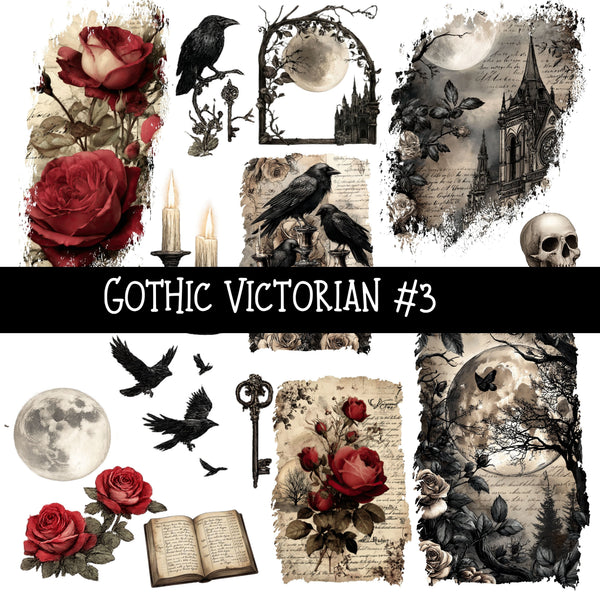Gothic Rose torn Pages UV DTF Decal sheets 3 designs available