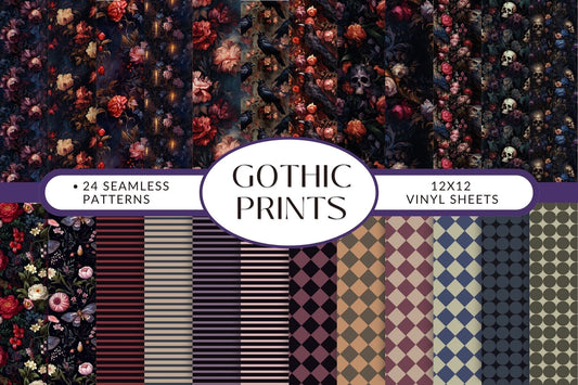 Gothic Prints - Adhesive Vinyl Wrap 12x12 Sheets- 24 Design Options