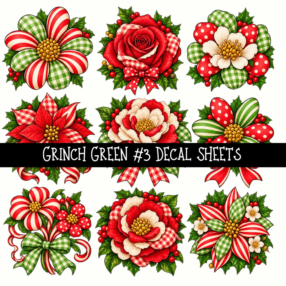 Grinch Green Torn Pages UV DTF Decal sheets 5 Designs available