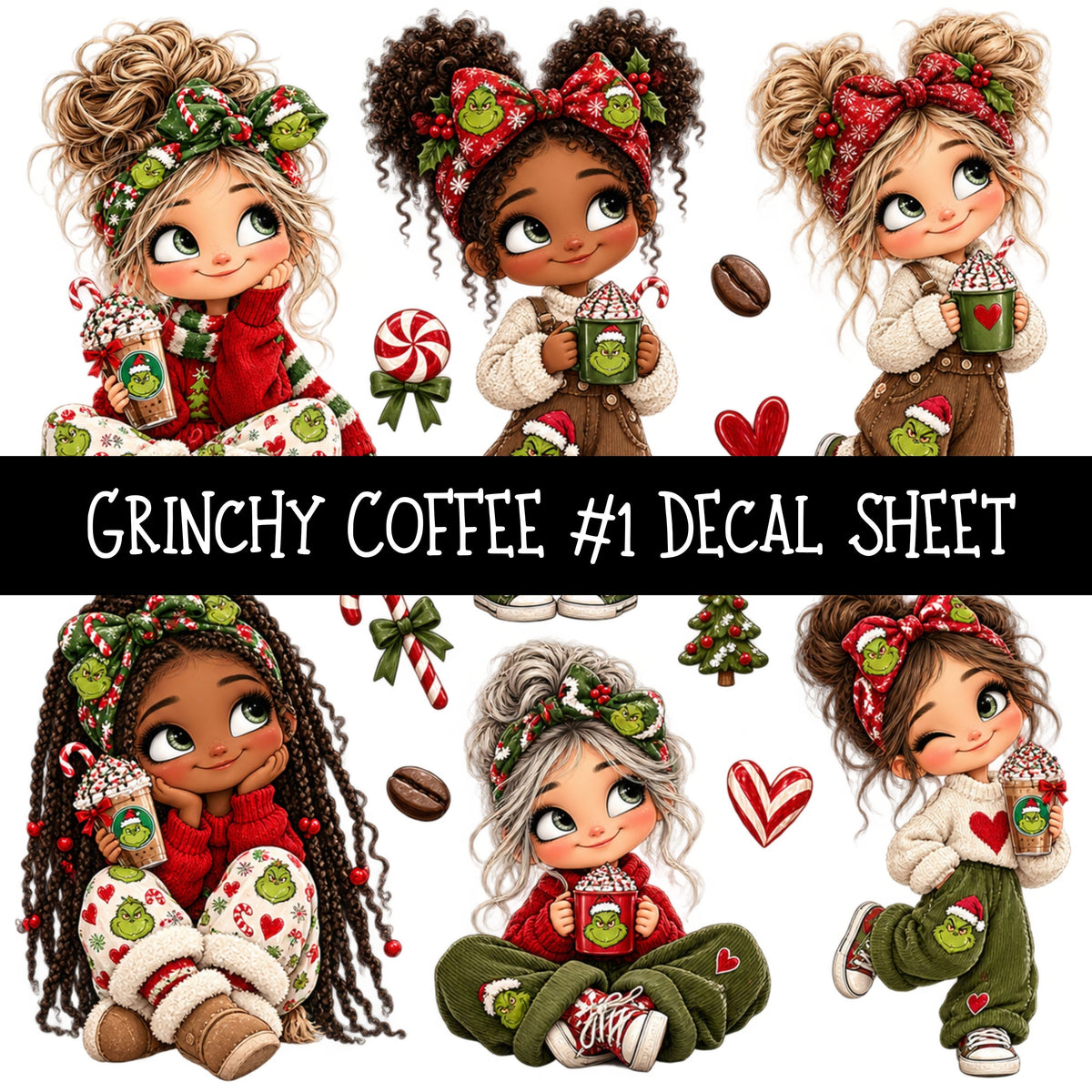 Grinchy Coffee UV DTF Decal sheets 12 Designs available