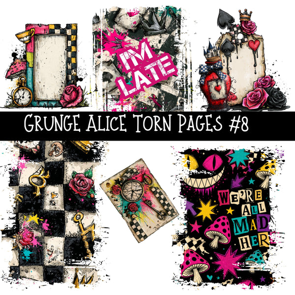 Grunge Alice Torn Pages UV DTF Decal sheets 11 Designs available