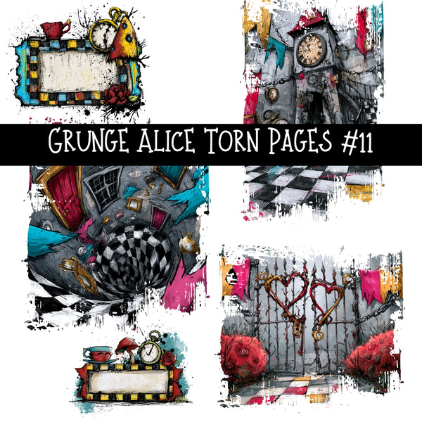 Grunge Alice Torn Pages UV DTF Decal sheets 11 Designs available