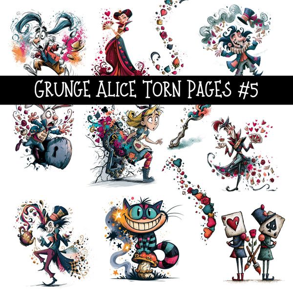 Grunge Alice Torn Pages UV DTF Decal sheets 11 Designs available