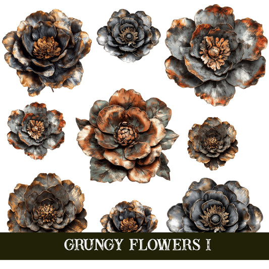 Grungy Flowers UV DTF Decal Sheets 4 sheet design options