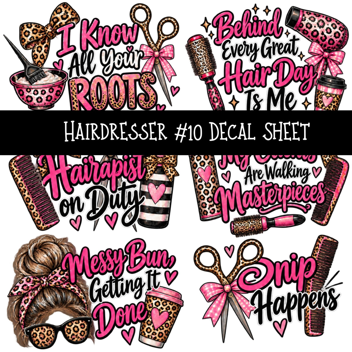 Hairdresser UV DTF Decal sheets 10 Designs available