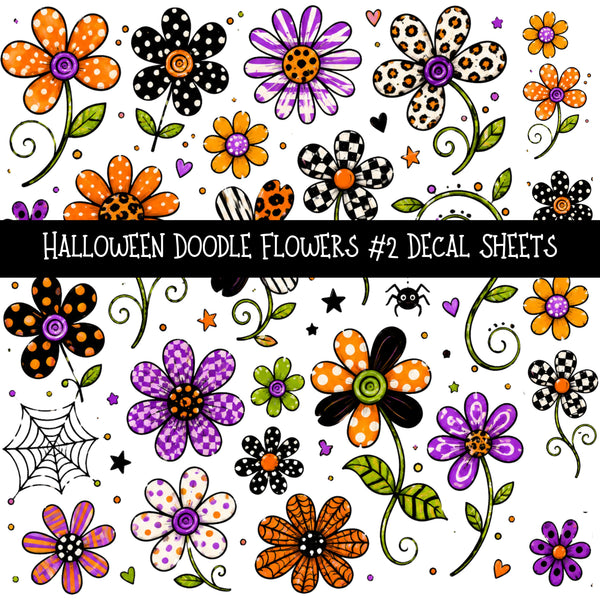 Halloween Doodle Flowers UV DTF Decal sheets 3 designs available