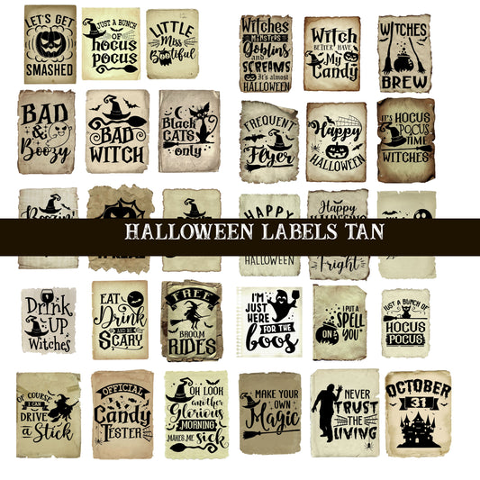 Halloween Labels tan UV DTF Decal sheet