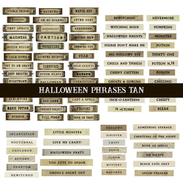 Halloween Phrases Tan UV DTF Decal sheet