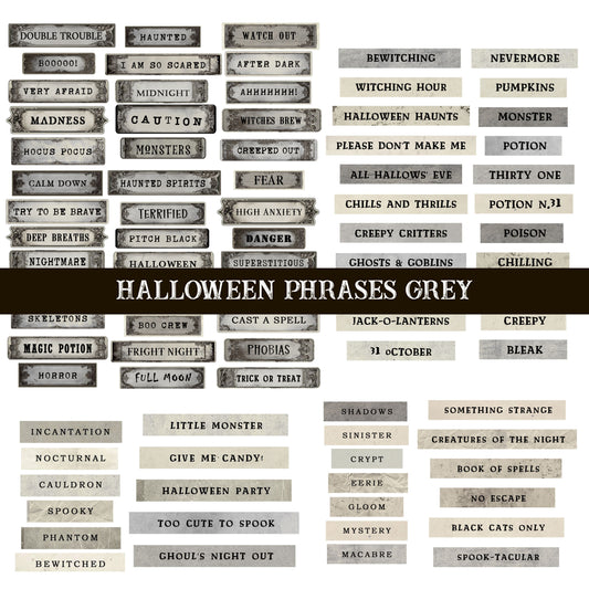 Halloween Phrases grey UV DTF Decal sheet