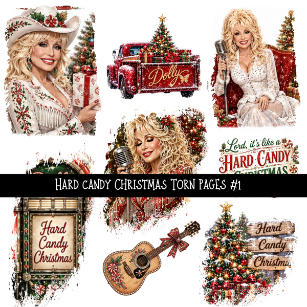 Hard candy Christmas Torn Pages UV DTF Decal sheets 5 Designs available