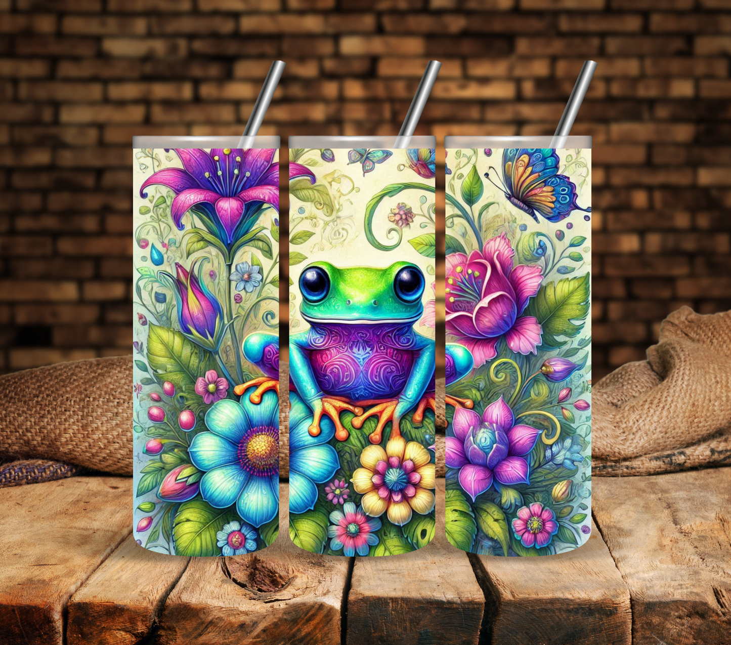 Floral Frog - Adhesive Vinyl Wrap - 2 Varrients