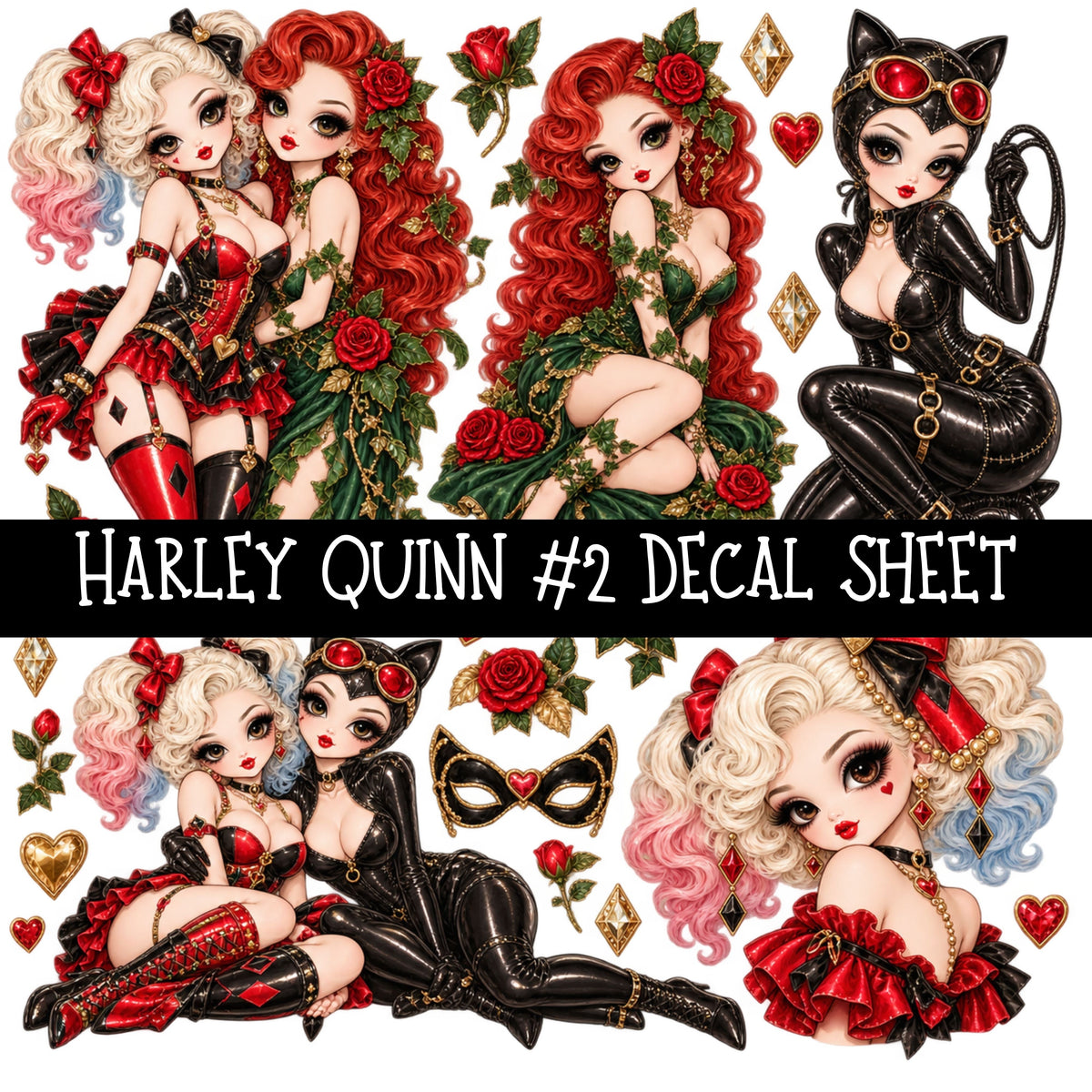 Harley Quinn UV DTF Decal sheets 6 Designs available