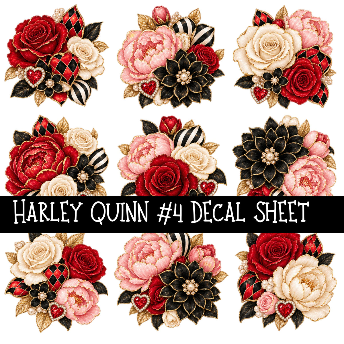 Harley Quinn UV DTF Decal sheets 6 Designs available