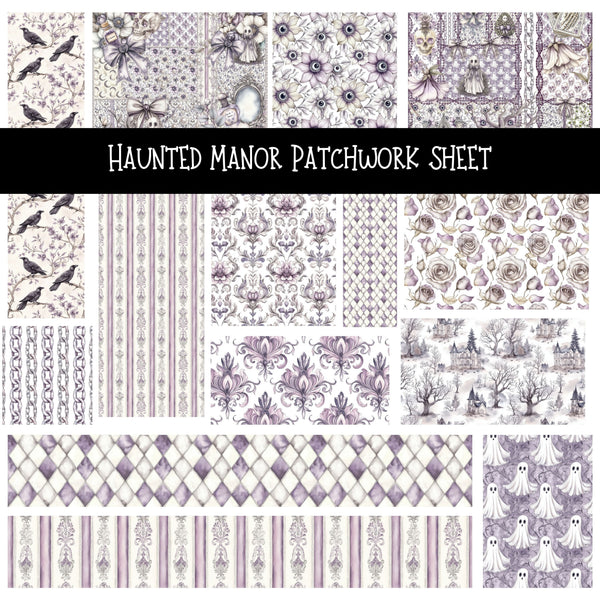 Haunted Manor Patchwork precut vinyl sheet available in 12x12 or 6x6 sizes