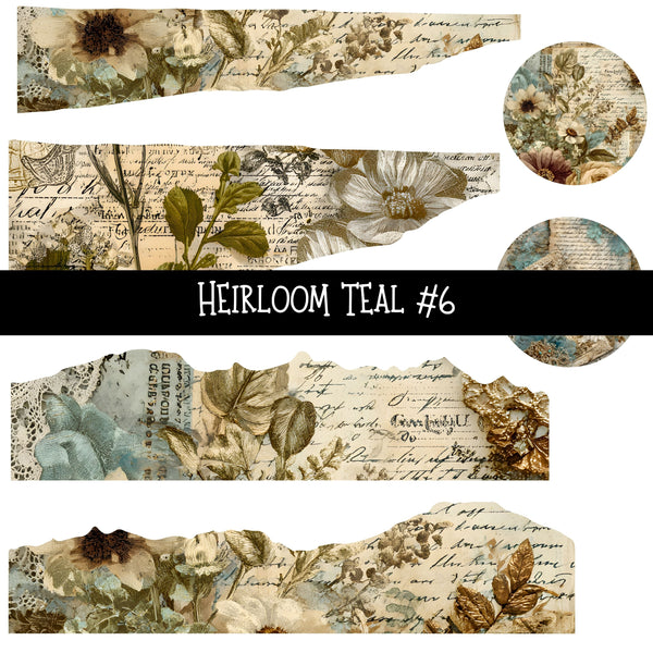Heirloom Teal Torn Pages UV DTF Decal sheets 6 Designs available