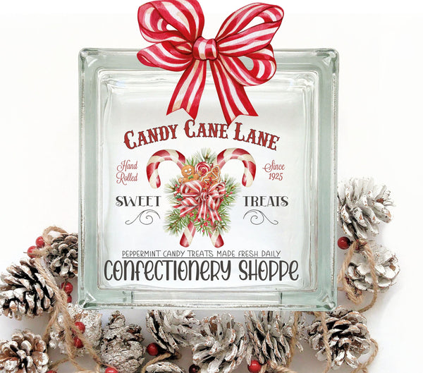 Candy Cane Lane Glass Block Decal 2 sizes available