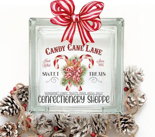 Candy Cane Lane Glass Block Decal 2 sizes available