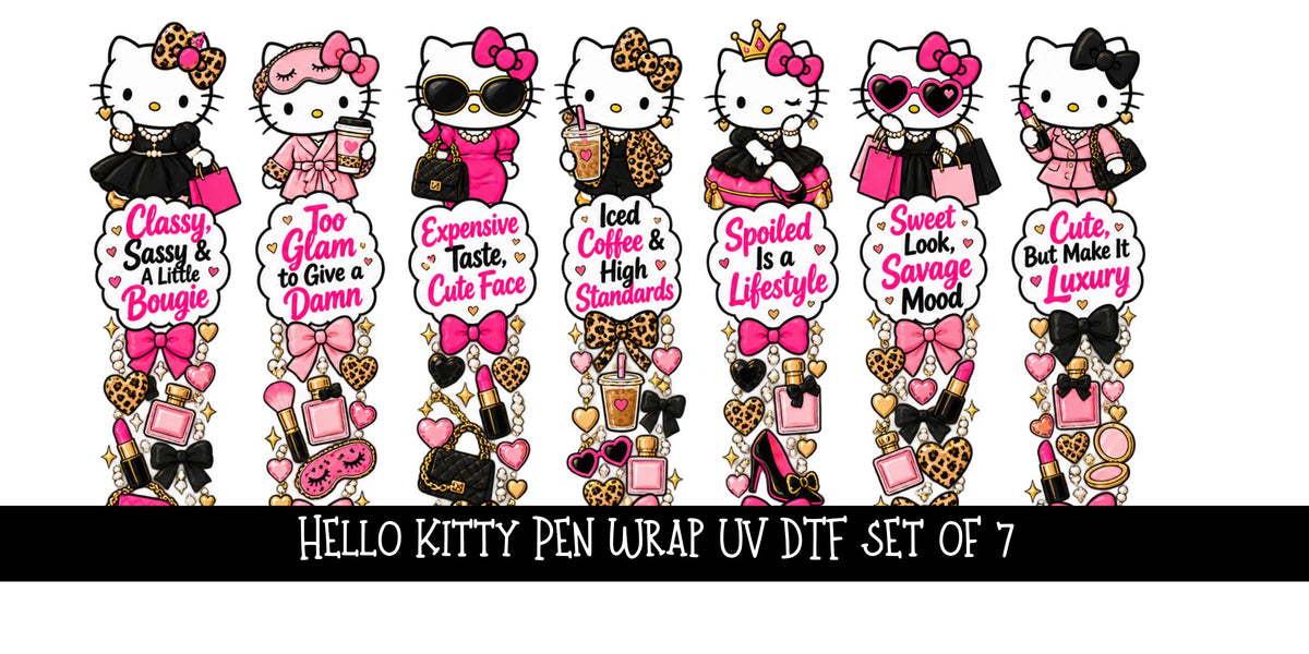 Hello Kitty Pen wraps UV DTF Decal sheet- set of 7 Designs