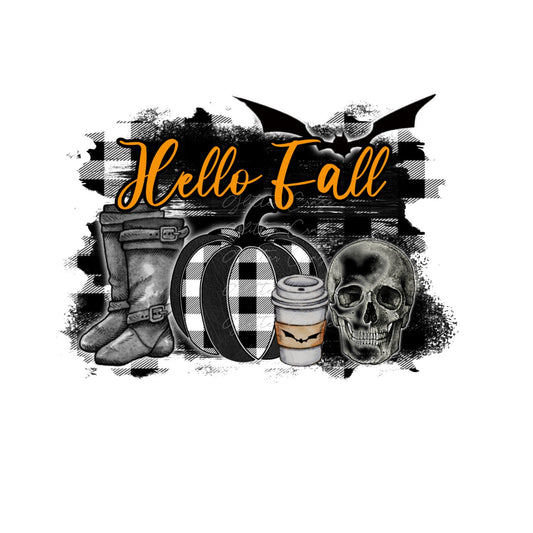 Black and White Hello Fall Plaid - UV DTF Decal