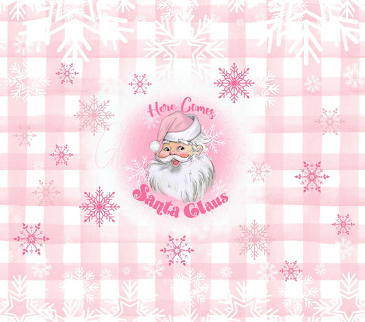 Pink Snowflakes Here comes Santa Clause - Adhesive Vinyl Wrap