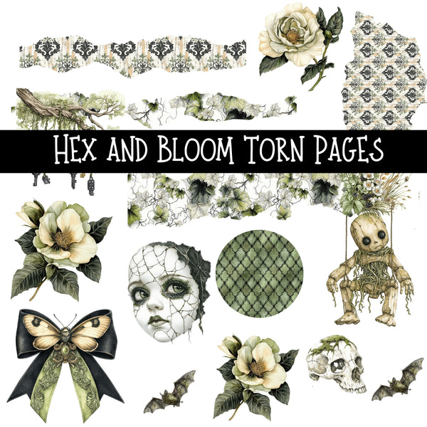 Hex and Bloom Torn Pages - UV DTF Decal sheet