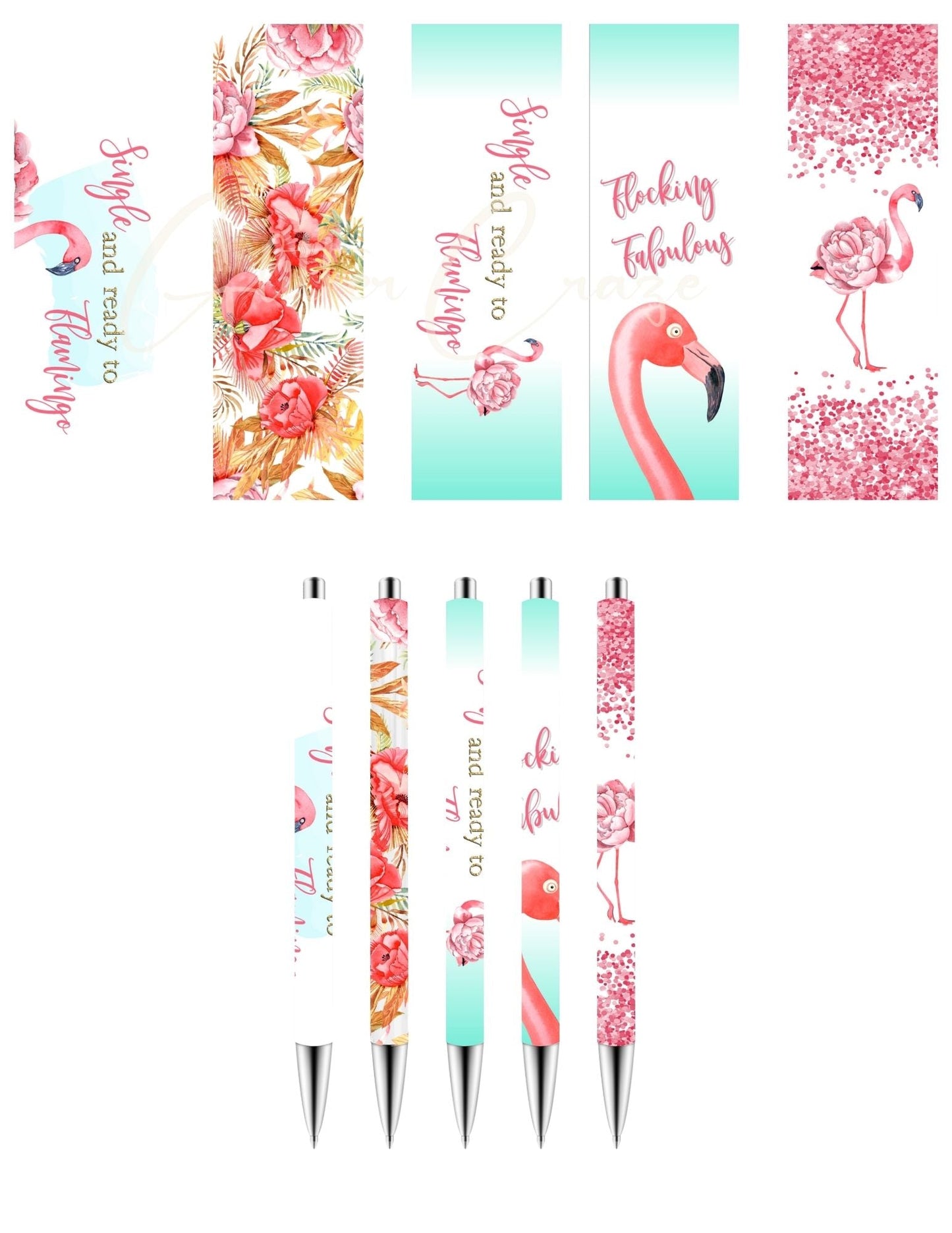 Single and ready to flamingo- UV DTF Stainless Pen wraps - Set of 5