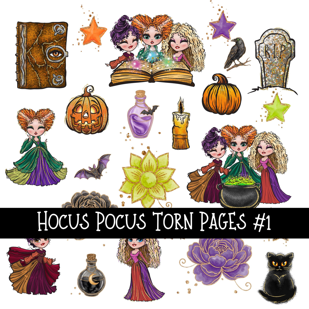 Hocus Pocus Torn Pages UV DTF Decal sheets 3 designs available