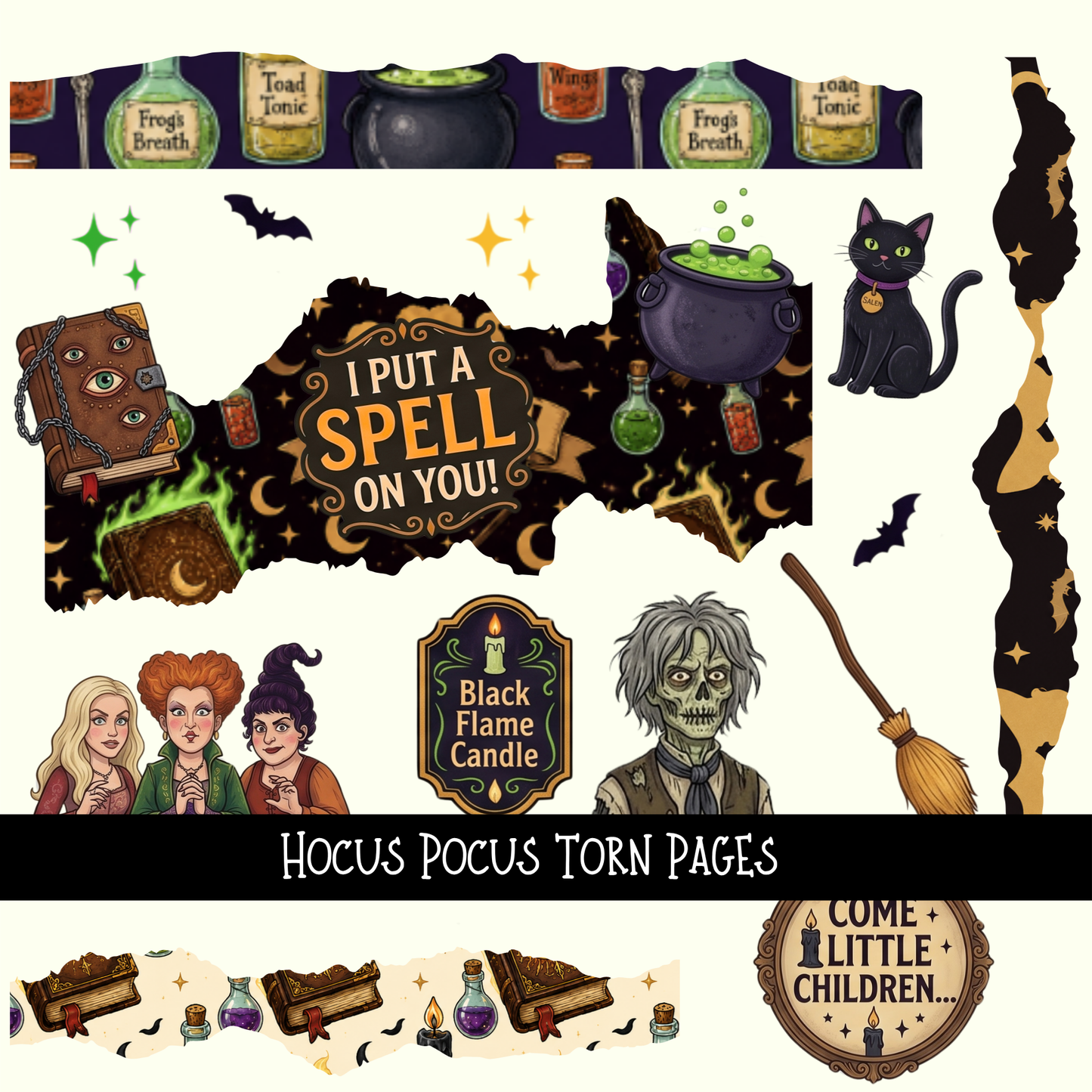 Hocus Pocus Torn Pages - UV DTF Decal sheet
