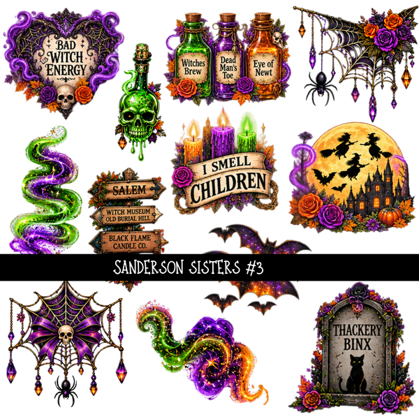 Sanderson Sisters torn pages decal set UV DTF Decal sheets Designs available