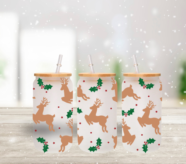 Holly and deer - UV DTF 16oz Libbey wrap