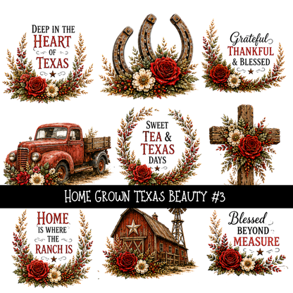 Home Grown Texas Beauty - UV DTF Decal sheet 3 variants