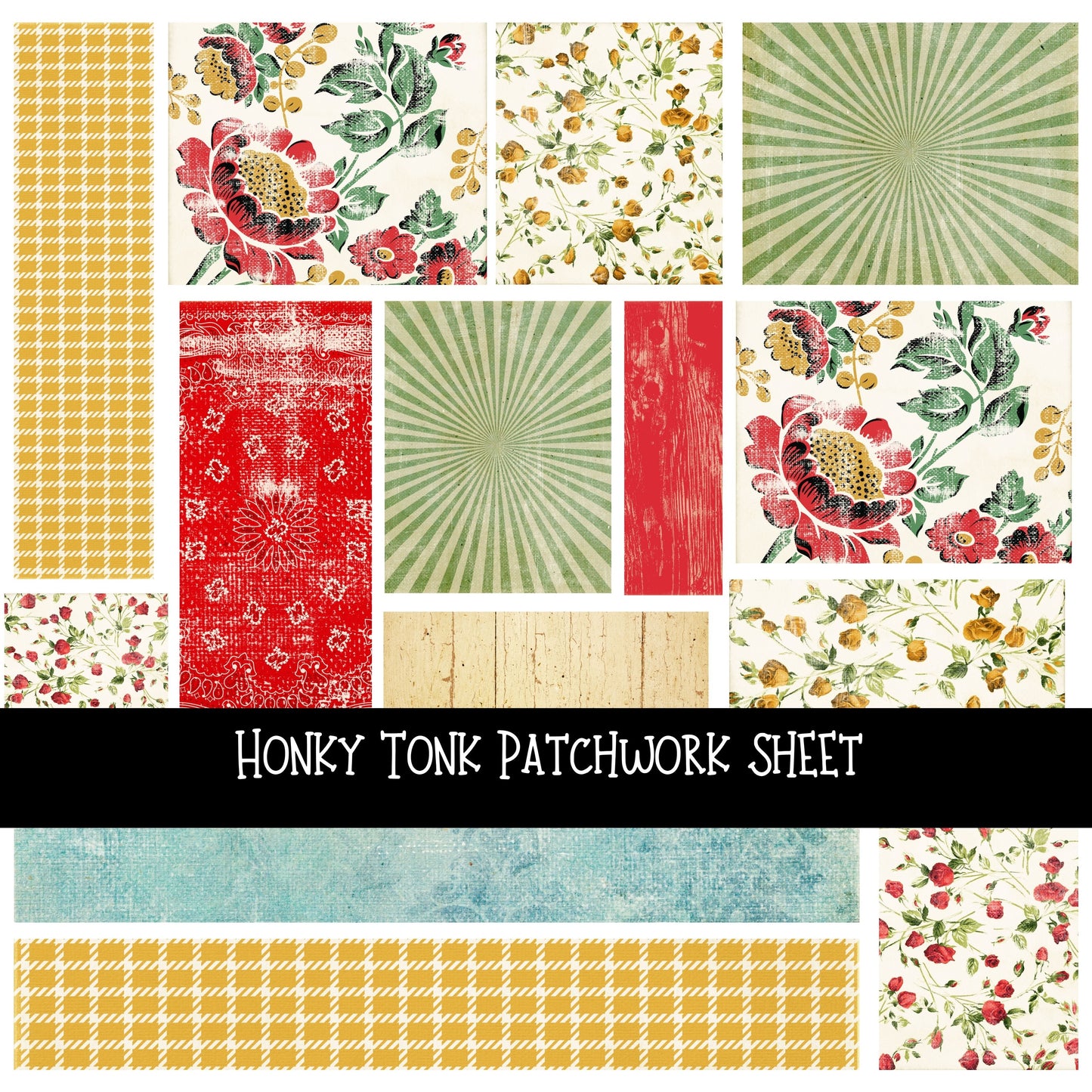 Honky Tonk Patchwork precut vinyl sheet available in 12x12 or 6x6 sizes