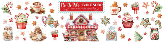 North Pole Bake Shop - UV DTF Bucket and jar wraps