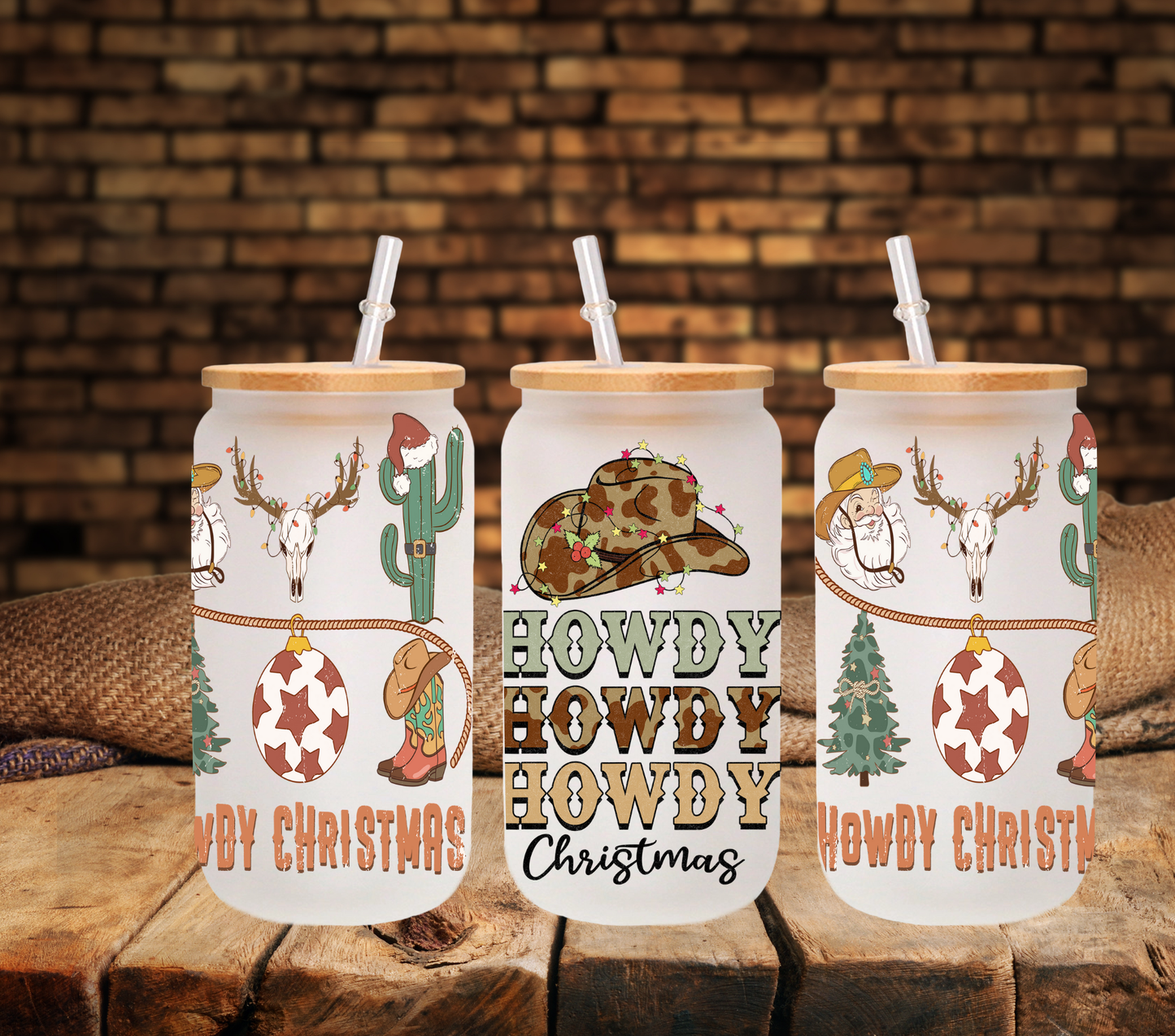 Howdy Christmas - UV DTF 16oz Libbey wrap