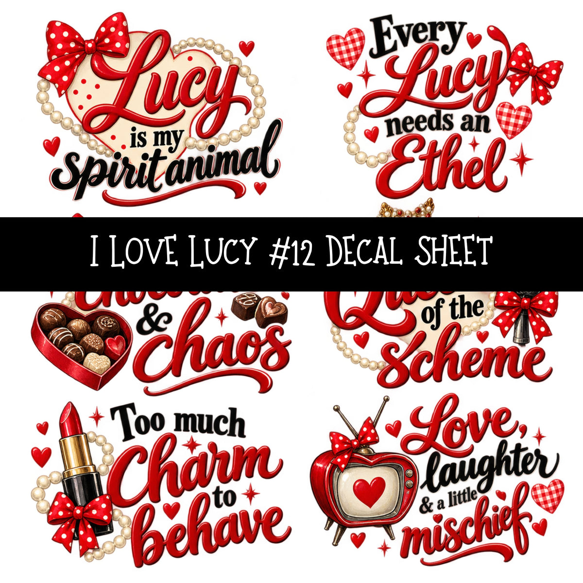 I Love Lucy UV DTF Decal sheets 13 Designs available
