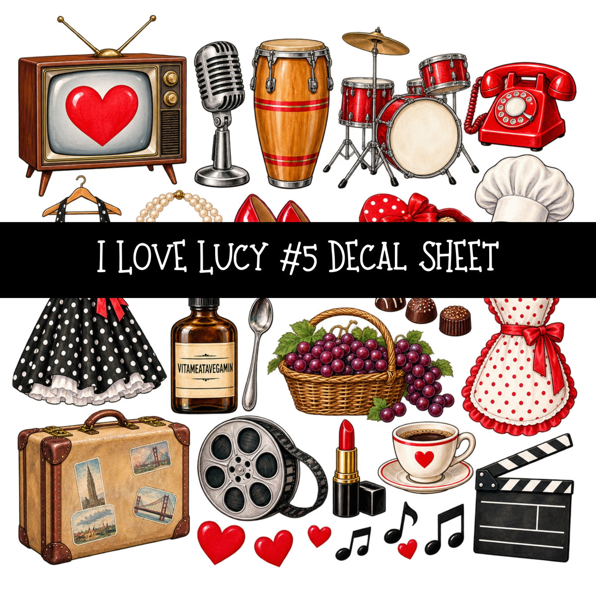 I Love Lucy UV DTF Decal sheets 13 Designs available