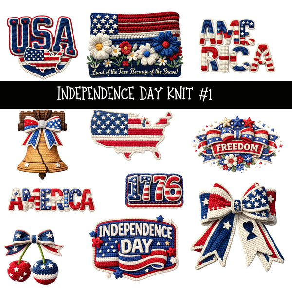 Independence Day knit  UV DTF Decal sheets 3 Design Options