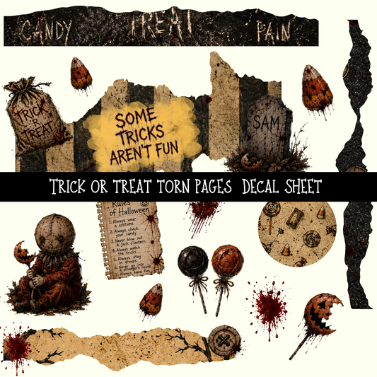 Trick or Treat Torn Pages - UV DTF Decal sheet