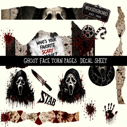 Ghost Face Torn Pages - UV DTF Decal sheet