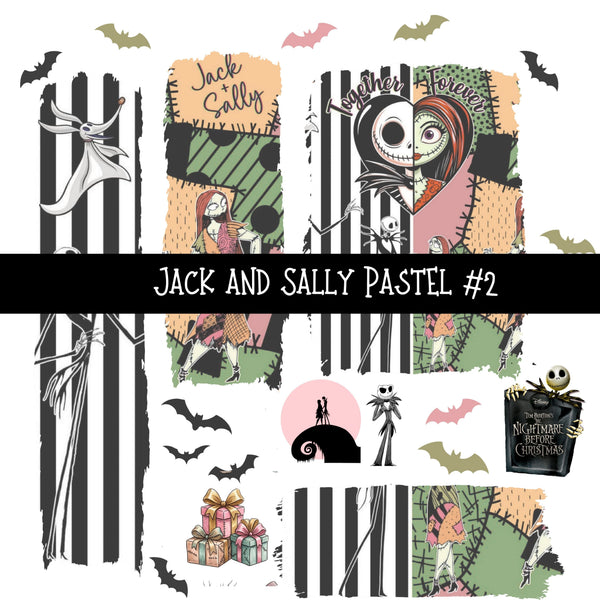 Jack and Sally Pastel Torn Pages UV DTF Decal sheets 4 Designs available