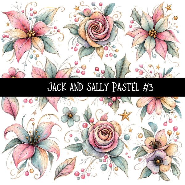 Jack and Sally Pastel Torn Pages UV DTF Decal sheets 4 Designs available