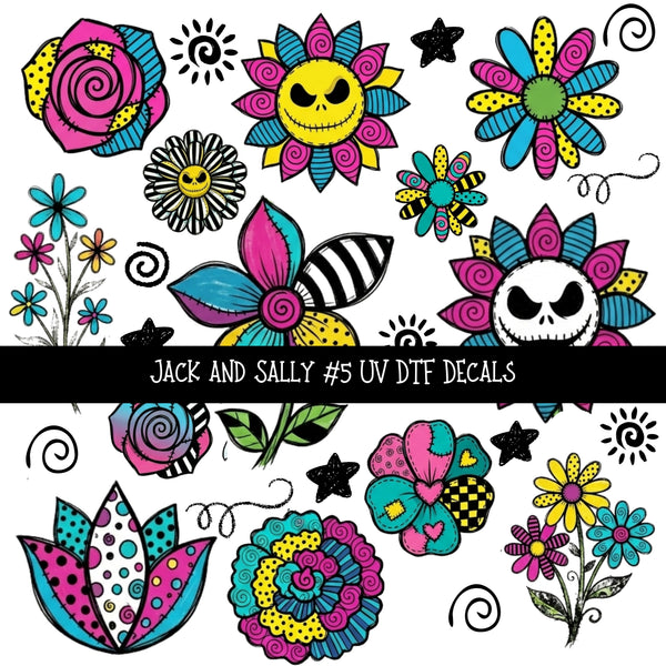 Jack and Sally Torn Pages UV DTF Decal sheets 6 designs available