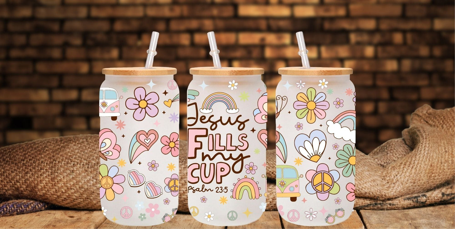 Jesus fills my cup- 160z Libbey UV DTF wrap