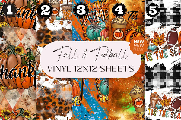 Fall & Football - Adhesive Vinyl 12x12 Sheets - 5 Designs