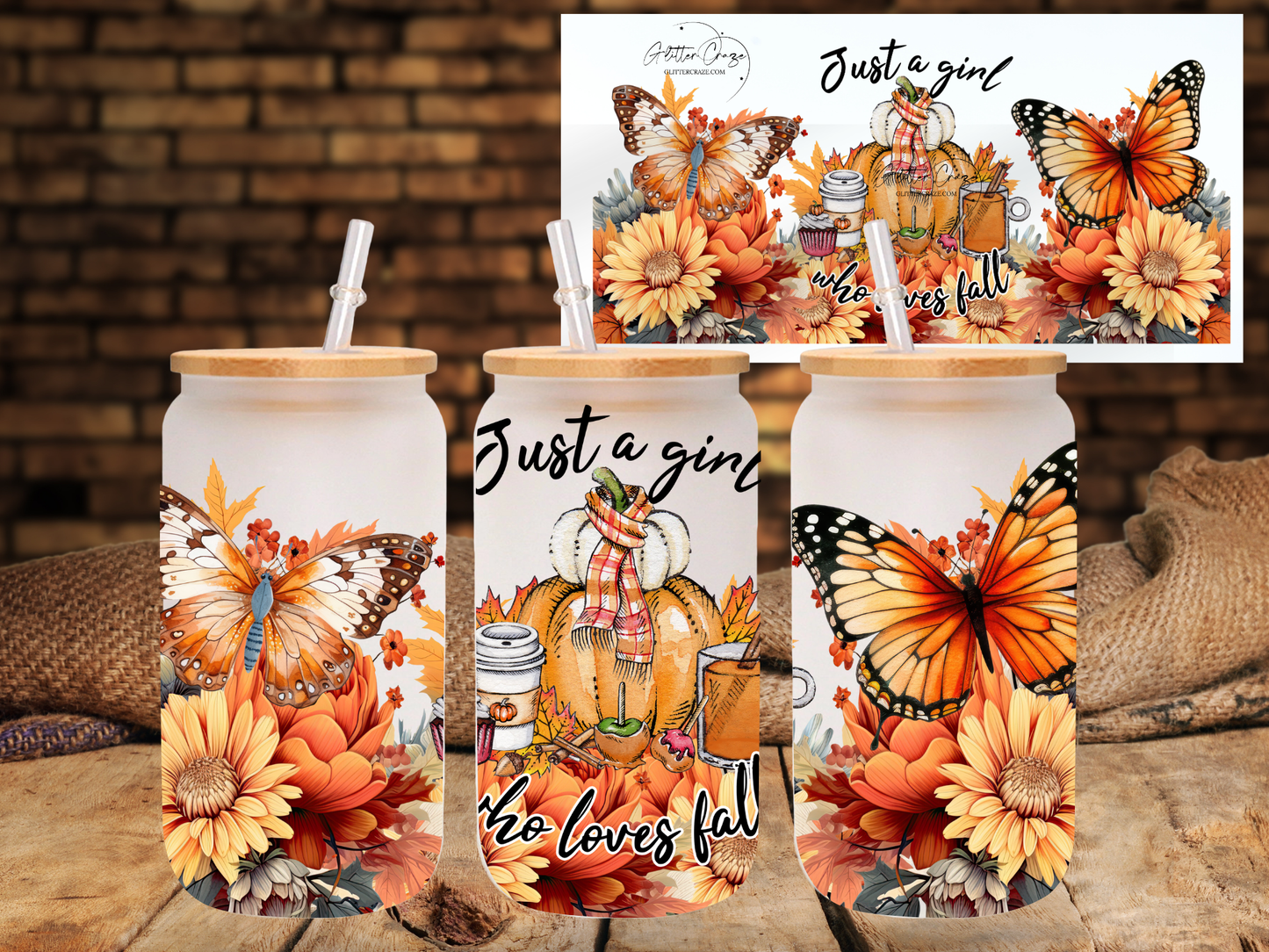 Just a Girl who loves Fall - UV DTF 16oz Libbey wrap